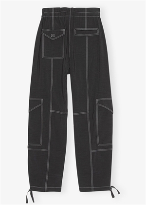 Light slub high waist pocket pant Black F8807 Ganni
